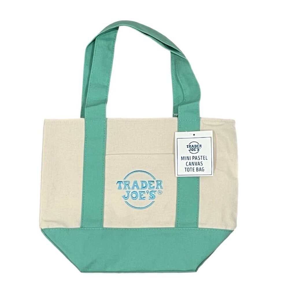 💚NWT: Trader Joe’s Mini Pastel Canvas Tote Bag – GREEN✨